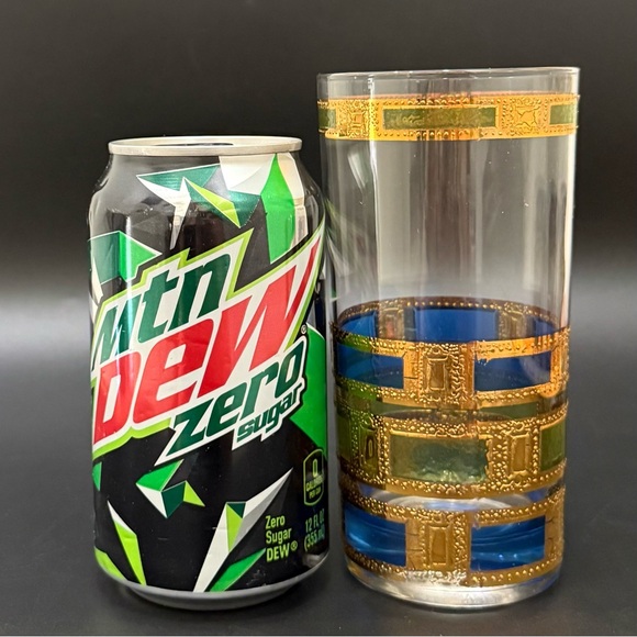 Set of 4 Vintage MCM MidMod CULVER Empress Blue Green 22K Gold Highball Glasses - Picture 14 of 16